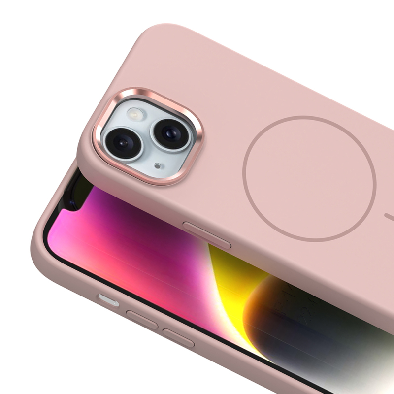 Apple iPhone 14 Case M-Safe Charging Metal Camera Frame Zore Edi Silicone Cover - 12