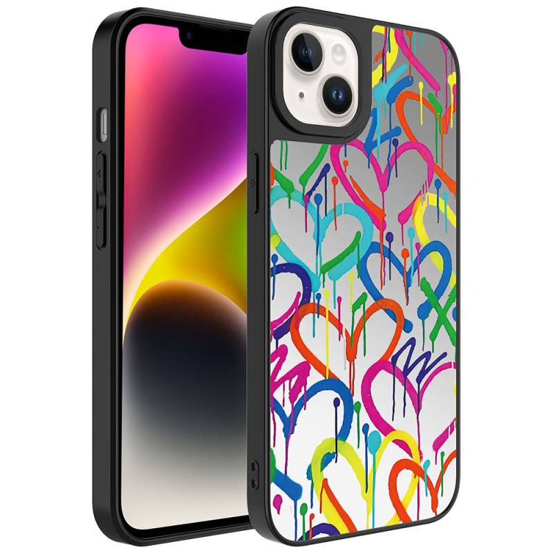 Apple iPhone 14 Case Mirror Patterned Camera Protected Glossy Zore Mirror Cover - 10
