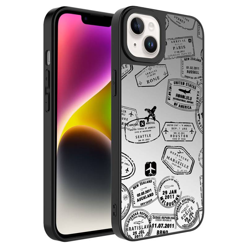 Apple iPhone 14 Case Mirror Patterned Camera Protected Glossy Zore Mirror Cover - 1