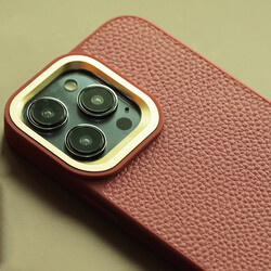 Apple iPhone 14 Case Soft Leather Metal Camera Framed Kajsa Litchi Cover - 12