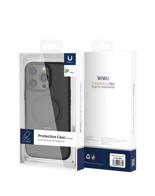Apple iPhone 14 Case Wiwu ZMM-010 Magsafe Charge Featured Fingerprint-Free Matte Transparent Stand Cover - 14