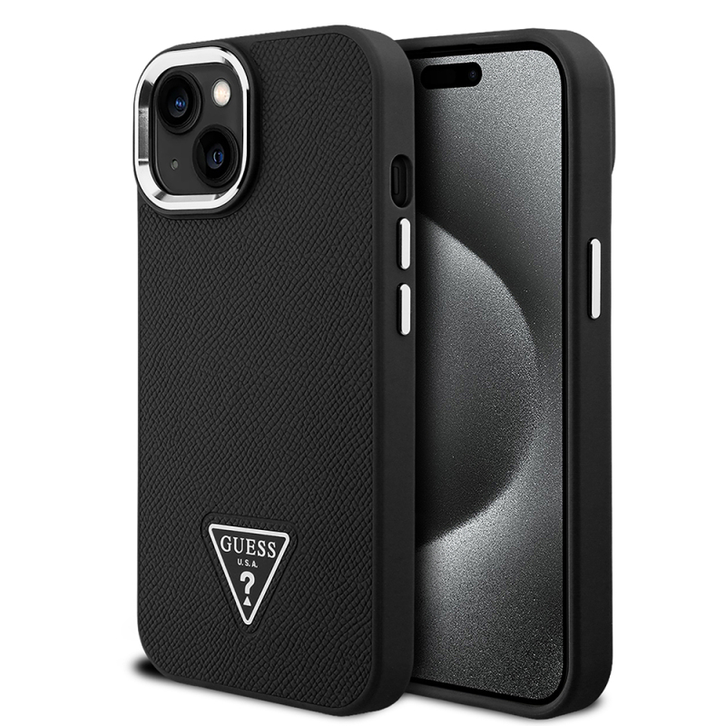 Apple iPhone 14 Kılıf Guess Orjinal Lisanslı M-safe Şarj Özellikli Grained Triangle Kapak - 1