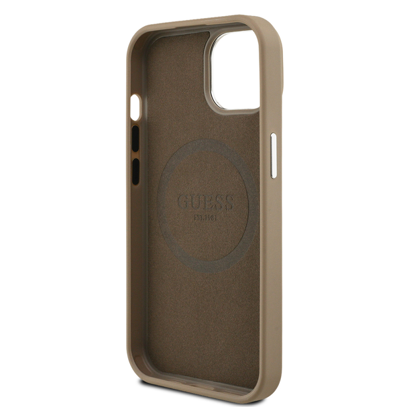Apple iPhone 14 Kılıf Guess Orjinal Lisanslı M-safe Şarj Özellikli Grained Triangle Kapak - 15