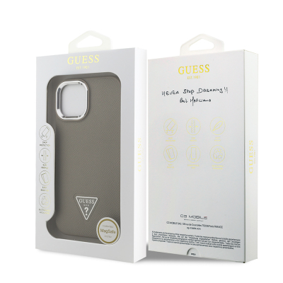 Apple iPhone 14 Kılıf Guess Orjinal Lisanslı M-safe Şarj Özellikli Grained Triangle Kapak - 16