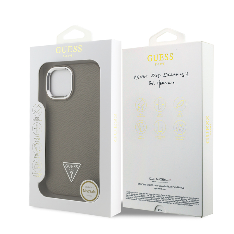 Apple iPhone 14 Kılıf Guess Orjinal Lisanslı M-safe Şarj Özellikli Grained Triangle Kapak - 16