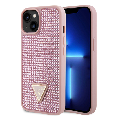 Apple iPhone 14 Kılıf Guess Orjinal Lisanslı Taşlı Arka Yüzey Üçgen Logolu Kapak - 3