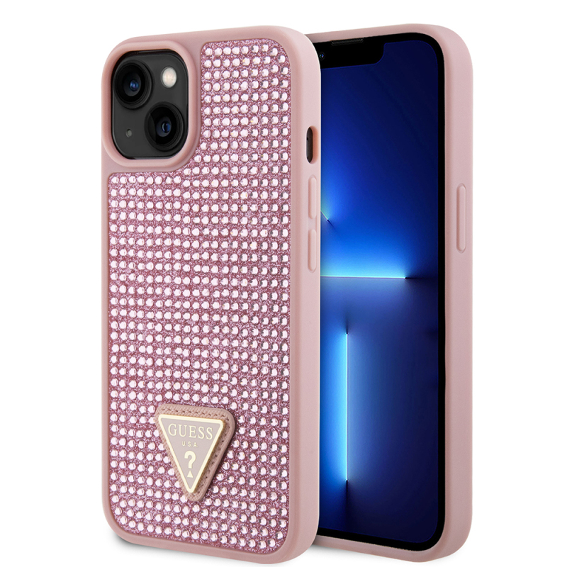 Apple iPhone 14 Kılıf Guess Orjinal Lisanslı Taşlı Arka Yüzey Üçgen Logolu Kapak - 3