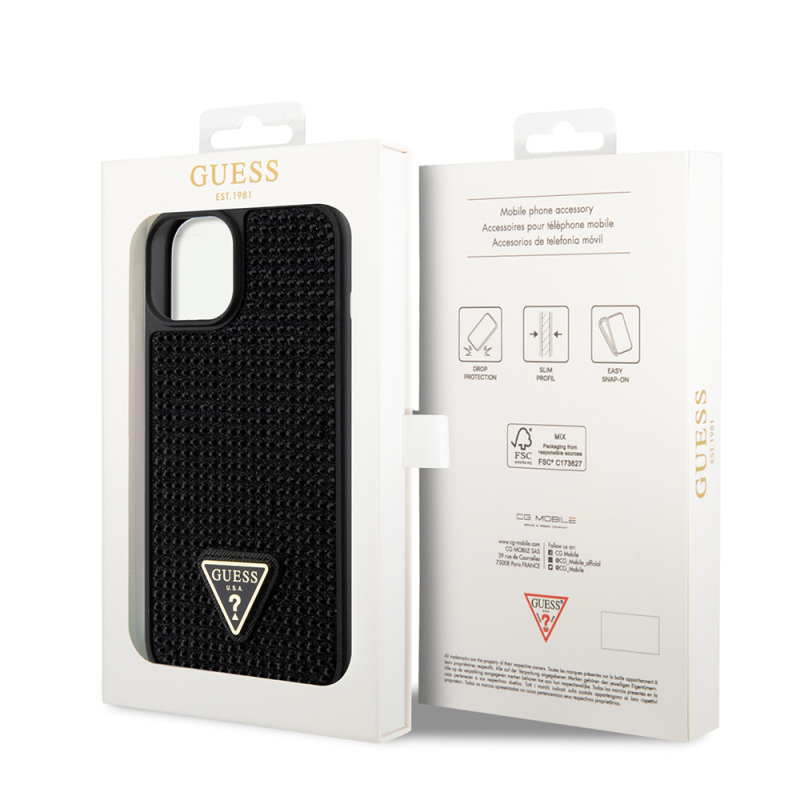 Apple iPhone 14 Kılıf Guess Orjinal Lisanslı Taşlı Arka Yüzey Üçgen Logolu Kapak - 33