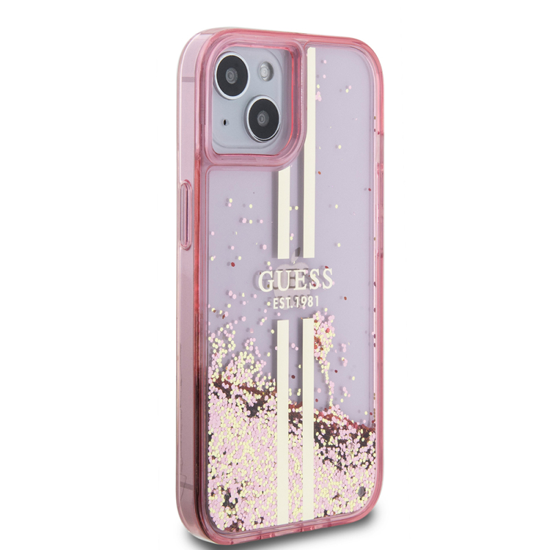 Apple iPhone 14 Kılıf Guess Orjinal Lisanslı Transparan Sıvılı Simli Altın Çizgili Kapak - 6