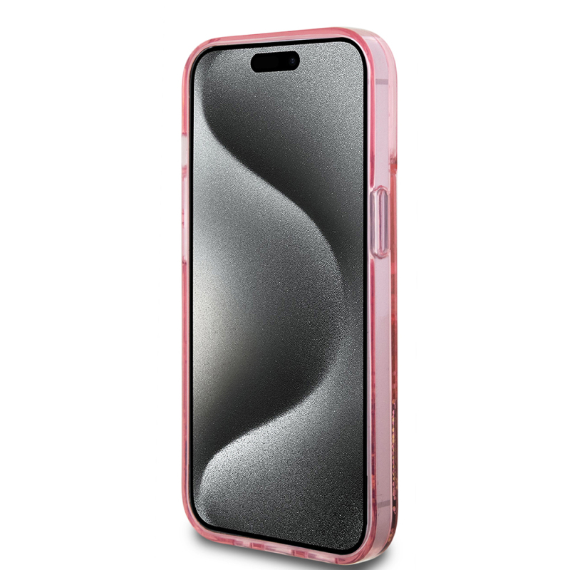 Apple iPhone 14 Kılıf Guess Orjinal Lisanslı Transparan Sıvılı Simli Altın Çizgili Kapak - 7