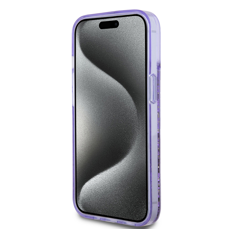Apple iPhone 14 Kılıf Guess Orjinal Lisanslı Transparan Sıvılı Simli Altın Çizgili Kapak - 14
