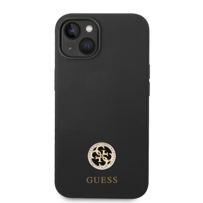 Apple iPhone 14 Kılıf Guess Orjinal Lisanslı Yazı ve Taşlı 4G Logolu Silikon Kapak - 4