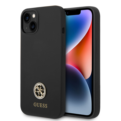 Apple iPhone 14 Kılıf Guess Orjinal Lisanslı Yazı ve Taşlı 4G Logolu Silikon Kapak - 2