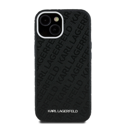 Apple iPhone 14 Kılıf Karl Lagerfeld Orjinal Lisanslı PU Deri Damgalı Metal Yazı Logolu Kapak - 4