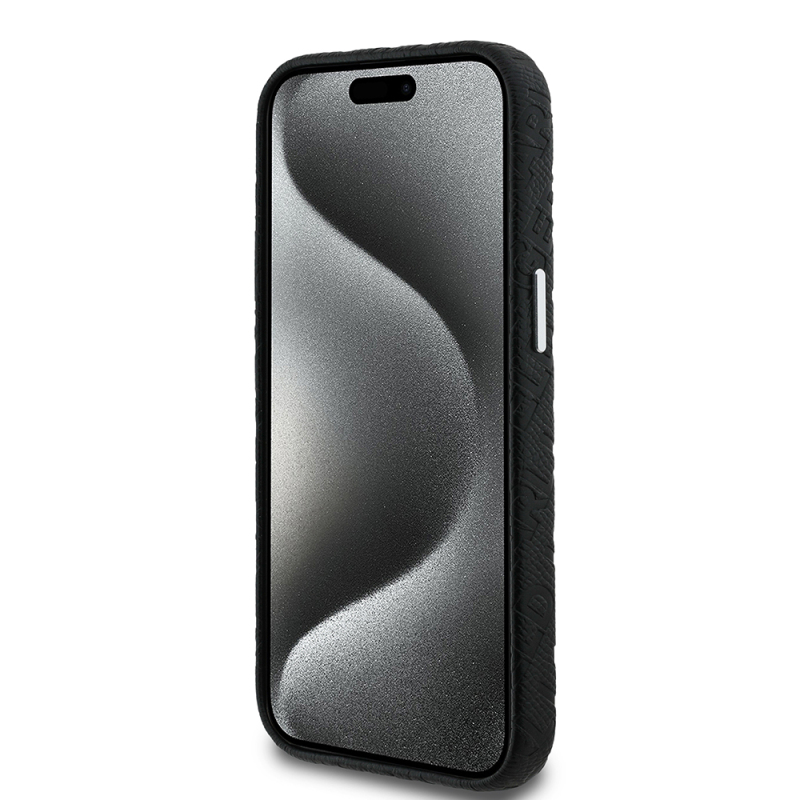 Apple iPhone 14 Kılıf Karl Lagerfeld Orjinal Lisanslı PU Deri Damgalı Metal Yazı Logolu Kapak - 6