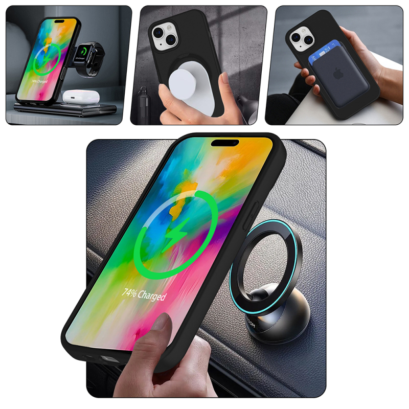 Apple iPhone 14 Kılıf M-safe Şarj Özellikli Standlı Zore Samara Kapak - 11