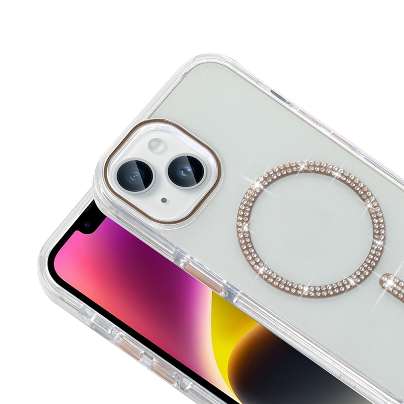 Apple iPhone 14 Kılıf Taşlı Tasarım M-safe Şarj Özellikli Zore Koment Silikon Kapak - 4