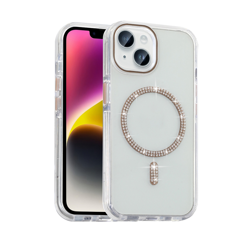 Apple iPhone 14 Kılıf Taşlı Tasarım M-safe Şarj Özellikli Zore Koment Silikon Kapak - 2