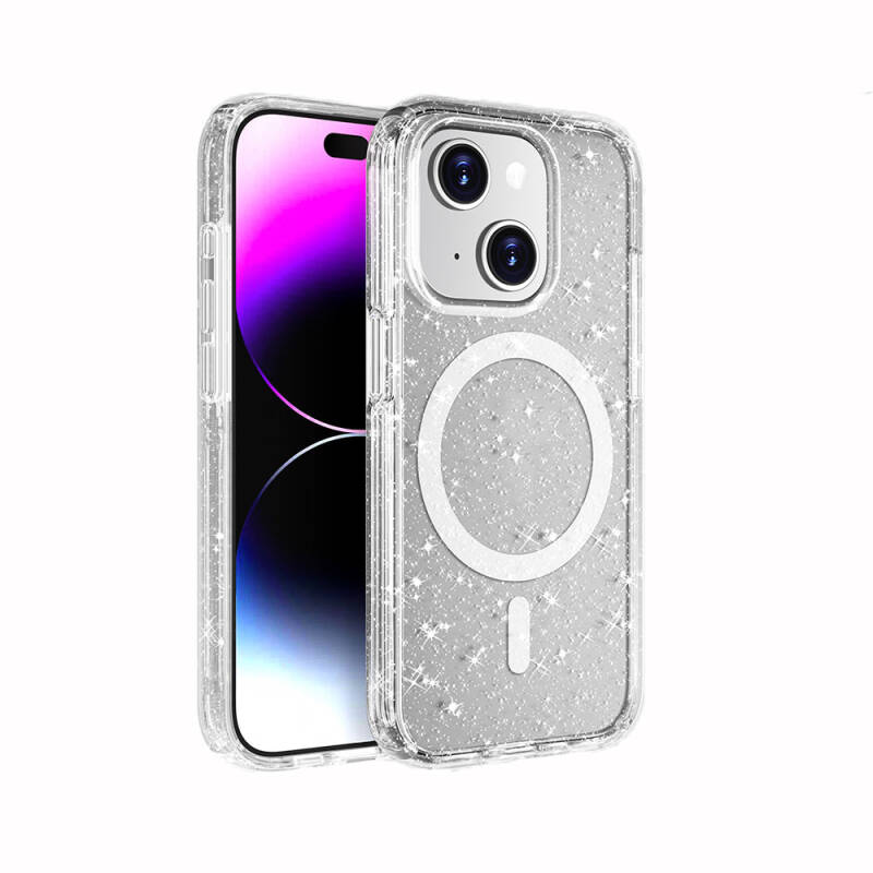 Apple iPhone 14 Plus Case Magsafe Charging Feature Shining Glitter Transparent Colored Zore Allstar Cover - 4