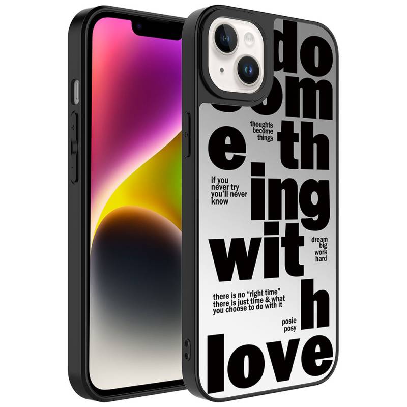 Apple iPhone 14 Plus Case Mirror Patterned Camera Protected Glossy Zore Mirror Cover - 12