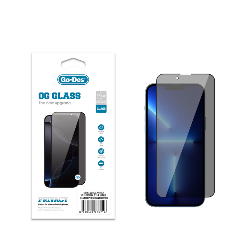 Apple iPhone 14 Plus Go Des OG Glass Privacy Antistatik Temperli Cam Ekran Koruyucu - 1