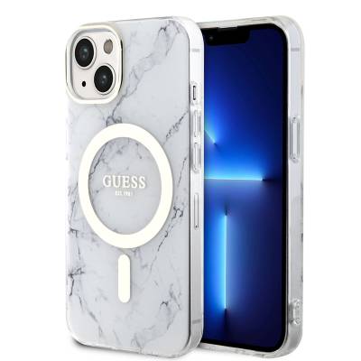 Apple iPhone 14 Plus Kılıf GUESS Magsafe Şarj Özellikli Mermer Desenli Kapak - 1