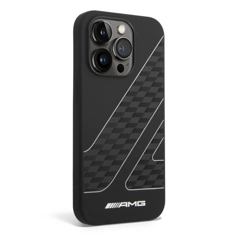 Apple iPhone 14 Pro Case AMG Liquid Silicone Checkered Flag Design Cover - 6