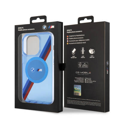 Apple iPhone 14 Pro Case BMW Magsafe Transparent Tricolor Stripes Original Licensed Cover with Charging Feature - 7