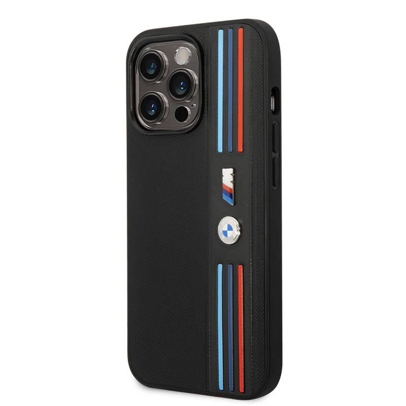 Apple iPhone 14 Pro Case BMW PU Leather 3-Color Striped Mesh Design Cover - 3