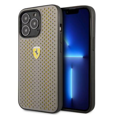 Apple iPhone 14 Pro Case Ferrari Leather Yellow Dotted Design Cover - 1