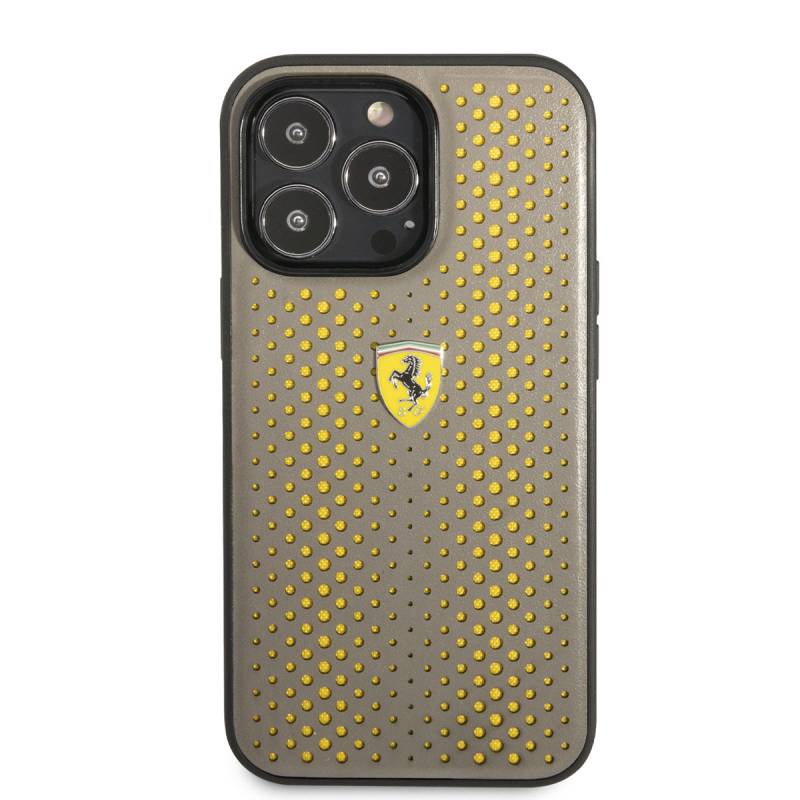 Apple iPhone 14 Pro Case Ferrari Leather Yellow Dotted Design Cover - 3