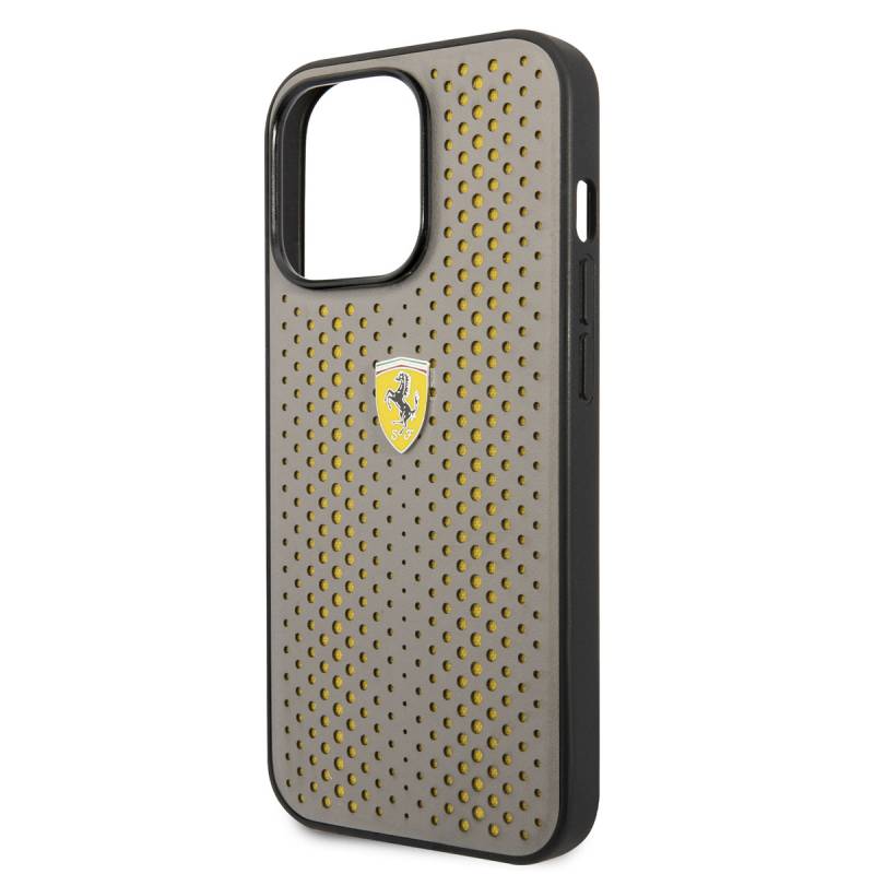 Apple iPhone 14 Pro Case Ferrari Leather Yellow Dotted Design Cover - 6