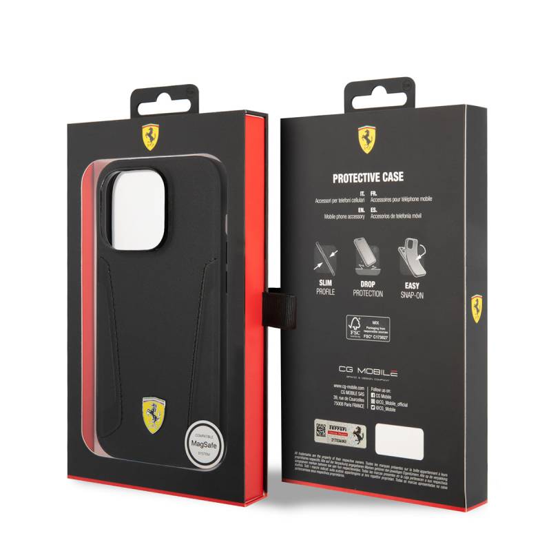 Apple iPhone 14 Pro Case Ferrari Magsafe Charge Featured Leather Edges Stamped Design Cover - 7