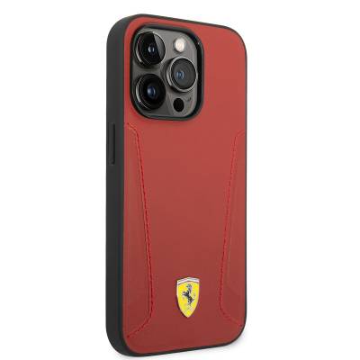 Apple iPhone 14 Pro Case Ferrari Magsafe Charge Featured Leather Edges Stamped Design Cover - 9