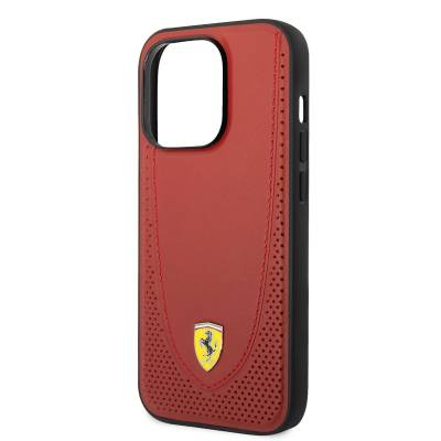 Apple iPhone 14 Pro Case Ferrari Magsafe Charging Featured Leather Perforated Stitched Design Cover - 6