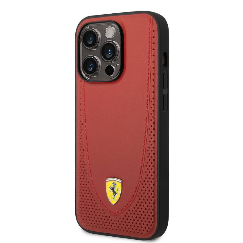 Apple iPhone 14 Pro Case Ferrari Magsafe Charging Featured Leather Perforated Stitched Design Cover - 7