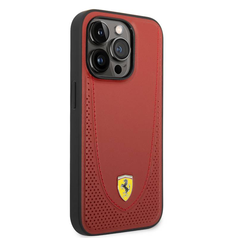 Apple iPhone 14 Pro Case Ferrari Magsafe Charging Featured Leather Perforated Stitched Design Cover - 8