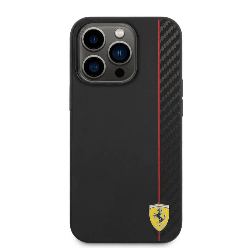 Apple iPhone 14 Pro Case Ferrari Magsafe Charging Featured Pu Leather And Carbon Striped Design Cover - 3