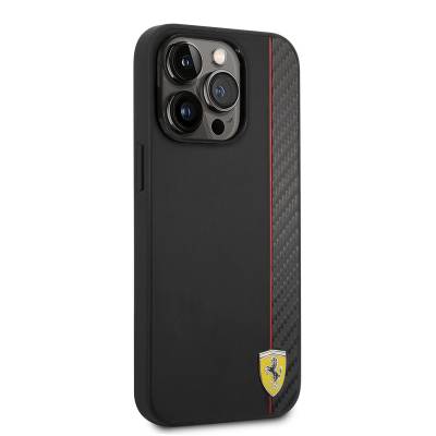 Apple iPhone 14 Pro Case Ferrari Magsafe Charging Featured Pu Leather And Carbon Striped Design Cover - 7