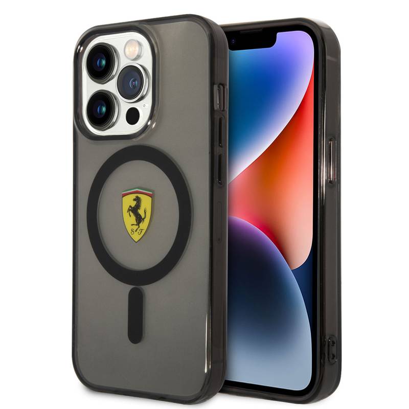 Apple iPhone 14 Pro Case Ferrari Magsafe Semi-Transparent Design Cover with Charging Feature - 1
