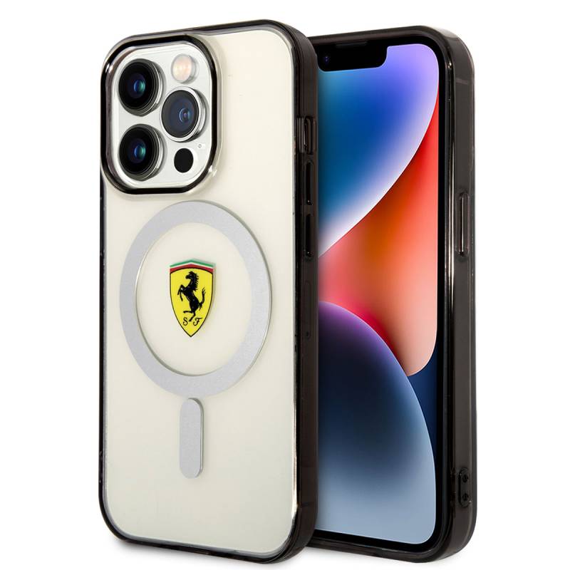 Apple iPhone 14 Pro Case Ferrari Magsafe Transparent Design Cover with Charging Feature - 1
