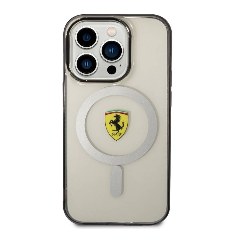 Apple iPhone 14 Pro Case Ferrari Magsafe Transparent Design Cover with Charging Feature - 7