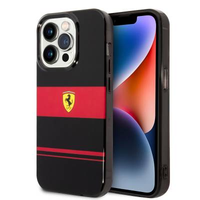 Apple iPhone 14 Pro Case Ferrari Original Licensed Horizontal Striped Design Cover with Magsafe Charging Feature - 1