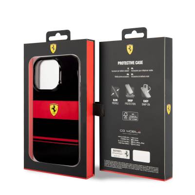 Apple iPhone 14 Pro Case Ferrari Original Licensed Horizontal Striped Design Cover with Magsafe Charging Feature - 7