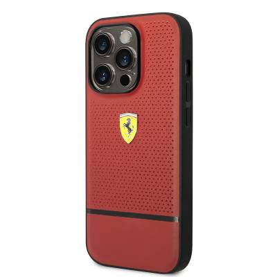 Apple iPhone 14 Pro Case Ferrari Original Licensed Leather Perforated and Striped Design Cover - 4