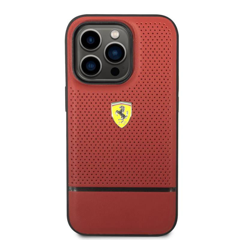 Apple iPhone 14 Pro Case Ferrari Original Licensed Leather Perforated and Striped Design Cover - 5