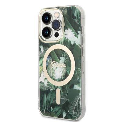 Apple iPhone 14 Pro Case GUESS Leaf Pattern Magsafe Charge Wired Cover with Magsafe Charging Feature - 2