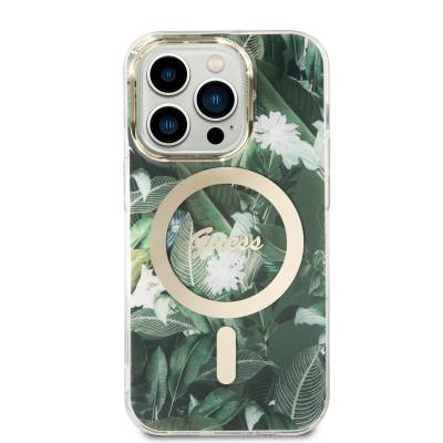 Apple iPhone 14 Pro Case GUESS Leaf Pattern Magsafe Charge Wired Cover with Magsafe Charging Feature - 3