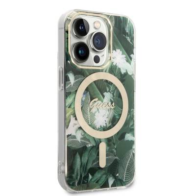 Apple iPhone 14 Pro Case GUESS Leaf Pattern Magsafe Charge Wired Cover with Magsafe Charging Feature - 4