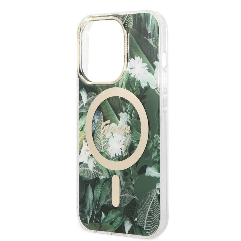 Apple iPhone 14 Pro Case GUESS Leaf Pattern Magsafe Charge Wired Cover with Magsafe Charging Feature - 6